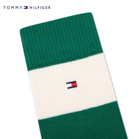 TOMMY HILFIGER24秋冬女装撞色宽条纹简约绣标中筒休闲袜子TS000941 绿色310 OS