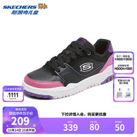 SKECHERS 斯凯奇 儿童板鞋春秋低帮休闲复古男童厚底轻便防滑运动鞋406157L 女童/绑带/黑色/多彩色/BKMT 30码