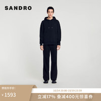 Sandro 2024秋季男装法式简约徽标刺绣黑色连帽卫衣SHPSW00663 黑色 S