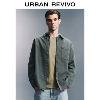 URBAN REVIVO UR2024冬季新款男装轻熟时尚斜纹贴袋丹宁休闲衬衫UMM840028