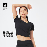 迪卡侬运动T恤女夏紧身短袖美式复古短款跑步上衣瑜伽服TAT4