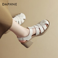 DAPHNE 达芙妮 真皮凉鞋女2024新款粗跟包头凉鞋拖女夏外穿精致高跟罗马鞋