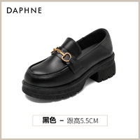 DAPHNE 达芙妮 胖脚乐福鞋女春秋2023新款厚底软皮单鞋法式黑色小皮鞋英伦