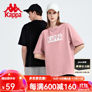 Kappa 卡帕 短袖情侣男女字母印花运动T恤休闲半袖圆领上衣 黑色-990 S