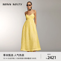 MISS SIXTY2024夏季丝麻印花吊带连衣裙女可调节镂空度假风 黄色 XS