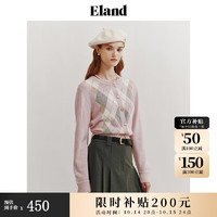 E·LAND 衣恋 ELAND衣恋 经典短款格纹嵌花针织衫女小奶羔开衫上衣 粉色(25)Pink L/170