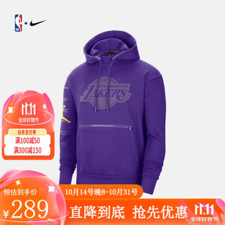 NIKE 耐克 湖人Courtside Statement秋冬男子卫衣起绒连帽衫外套 DB1527 洛杉矶湖人队