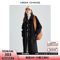 VEGA CHANG 毛呢大衣女中长款20爱心扣高级感呢子大衣 简约黑 M