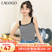 La·go·go 拉谷谷 lagogo拉谷谷黑白条纹针织吊带小背心上衣女2024春夏内搭甜美 黑白（WV） 155/S/36