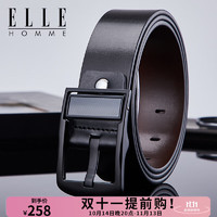 ELLE HOMME 法国品牌男士皮带男针扣式裤腰带男头层牛皮情人节生日礼物送男友 二层牛皮黑色902063 105cm -110cm(150斤以内适用）