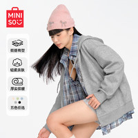 移动端、京东百亿补贴：MINISO 名创优品 春秋季新款开衫连帽卫衣女百搭简约潮流宽松外套休闲气质韩版女装 麻灰