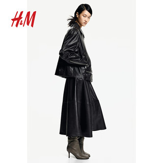 H&M【A/W2024】女装半身裙2024秋季气质高腰中长A字裙1253874 深棕色 155/60