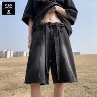 d&x 水洗牛仔短裤夏季美式复古炸街痞帅裤子高街潮牌宽松阔腿裤五分裤