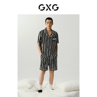 GXG 男士家居服条纹印花短袖短裤睡衣男翻领居家套装2024夏季 黑白条 165/S