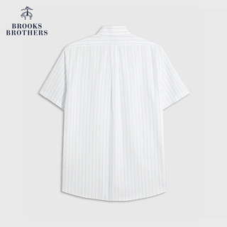 Brooks Brothers BrooksBrothers）男士24春夏经典版宽距领条纹免烫短袖衬衫 B485-蓝白撞色 16