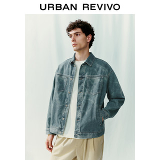 URBAN REVIVO UR2024秋季新款男装松弛感港风纹理洗水牛仔外套UML840073