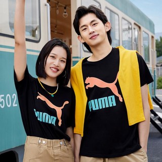 PUMA 彪马 男装女装夏季情侣彩标LOGO简约圆领纯棉短袖T恤