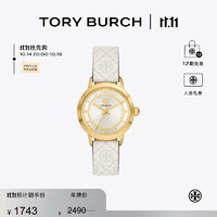 TORY BURCH 女士皮革表带石英手表 TBW1000 奶油白