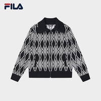 FILA 斐乐 官方女士编织外套2024冬新款时尚几何提花翻领开衫毛衣