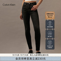 Calvin Klein Jeans24秋冬女士ck复古高弹力高腰紧身磨绒牛仔裤J224678 1BY-牛仔黑 25