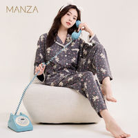 百亿补贴：manza 玛伦萨 100%棉睡衣女24秋季新款高支棉家居服长袖套装印花女士睡衣