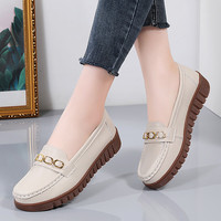 MEISINIAO 美思鸟 女鞋春季鞋软底牛皮鞋舒适中老年单鞋防滑牛筋底豆豆鞋女 米色 39