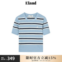 ELAND衣恋短袖针织衫女含绵羊毛圆领条纹T恤舒适显瘦2024夏季 浅蓝色(51)L/Blue M/165