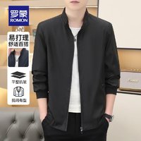 ROMON 罗蒙 棒球领夹克男2024秋季新款时尚百搭中青年商务短款外套男 7J443002黑色 175（建议90-115斤）