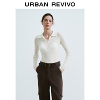 URBAN REVIVO UR2024秋季新款女简约立体坑条纽扣翻领修身针织衫UWM940011