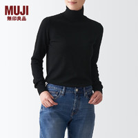 无印良品（MUJI）女式 天竺 可水洗高领毛衣 长袖针织衫 BAG05A1A 黑色 S 155/80A