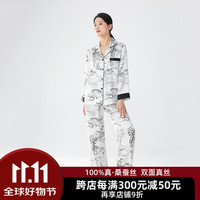 枕水人家 国风19姆米真丝睡衣家居服女长款丝绸桑蚕丝男士轻奢夏季情侣 水墨江南ZZWCT026-1 160(M)