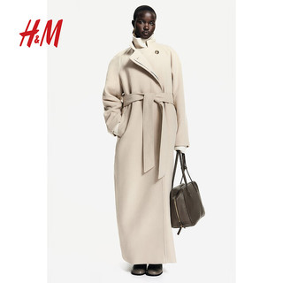 H&M2024秋季女装时尚休闲百搭腰部系带长大衣1249581 浅米色 155/80 XS