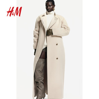 H&M2024秋季女装时尚休闲百搭腰部系带长大衣1249581 浅米色 155/80 XS