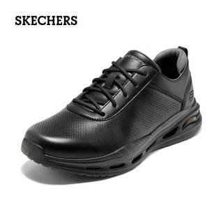 移动端、京东百亿补贴：SKECHERS 斯凯奇 新款男士皮鞋轻便耐磨缓震休闲鞋BLK黑色