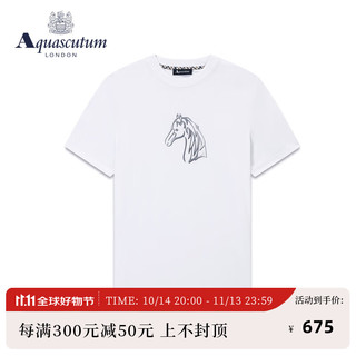 Aquascutum 雅格狮丹 春夏马图案男打底衫短袖t恤Q4970EM031 白/90 M