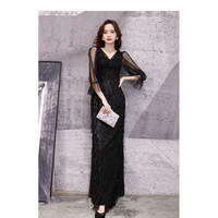 家隆名秀 金色小个子晚礼服裙女高端气质感轻奢小众2023新款主持人艺考 黑色 XL