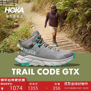 HOKA ONE ONE 男女款秋冬中帮轻量舒适防水户外徒步鞋TRAIL CODE GTX 银河灰/湖绿色-男 43