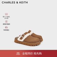 CHARLES&KEITH24冬季拼接毛绒厚底包头拖鞋女秋冬CK1-70920160 Brown棕色 35