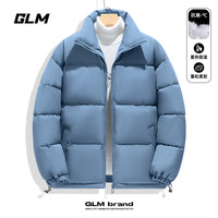 GLM男士棉服冬季加厚保暖休闲立领款青少年纯色时尚棉袄宽松防寒棉衣 雾霾蓝#GL纯色 L