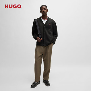 HUGO 男士24秋季胶状徽标装饰宽松版棉质毛圈布开衫 001-黑色 L