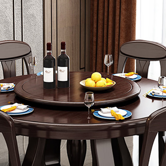 ESF 宜眠坊 新中式乌金木餐桌椅组合实木餐桌带转盘别墅轻奢圆桌家用吃饭桌 CC-W1008 配套80CM转盘