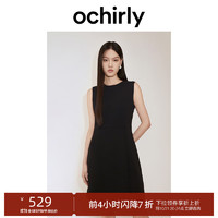 ochirly 欧时力 A字无袖连衣裙收腰小黑裙气质高级感2024秋季 黑色 L