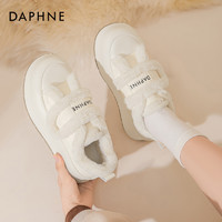 88VIP：DAPHNE 达芙妮 加绒小白鞋女2024新款秋冬厚底雪地靴魔术贴保暖棉鞋毛毛鞋