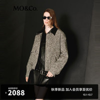 MO&Co.2024秋新品黑白粗花呢皮质翻领落肩廓形夹克外套MBD3JKTT01