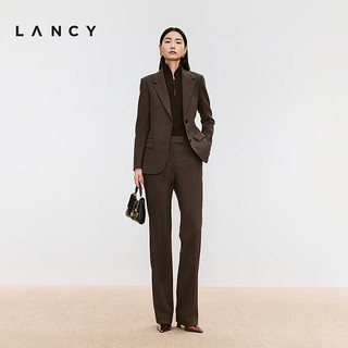 朗姿/LANCY2024冬精纺羊毛直筒显瘦西装裤女通勤商务休闲长裤 深棕色 S