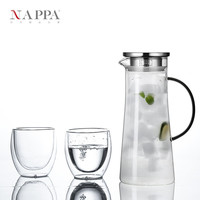 NAPPA 手工雕刻 玻璃水壶凉水壶冷水壶 家用高档JOY系列水壶1500ML 一壶两杯（双层杯）