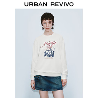 URBAN REVIVO UR2024秋季新款女装美式休闲撞色印花圆领长袖T恤UYY440073 本白 XS