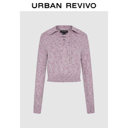 URBAN REVIVO UR2024冬季新款女慵懒休闲花纱Polo领针织衫UWM940058# 紫色花灰(预售) XS