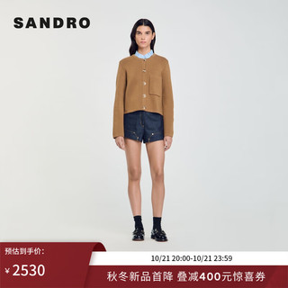 SANDRO2024秋季女装法式木耳半高领针织开衫上衣SFPCA01137 驼色 0