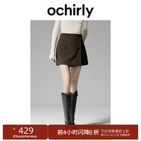 ochirly欧时力排扣裙裤a字短裤女显瘦24秋冬季通勤简约气质 深啡 XS